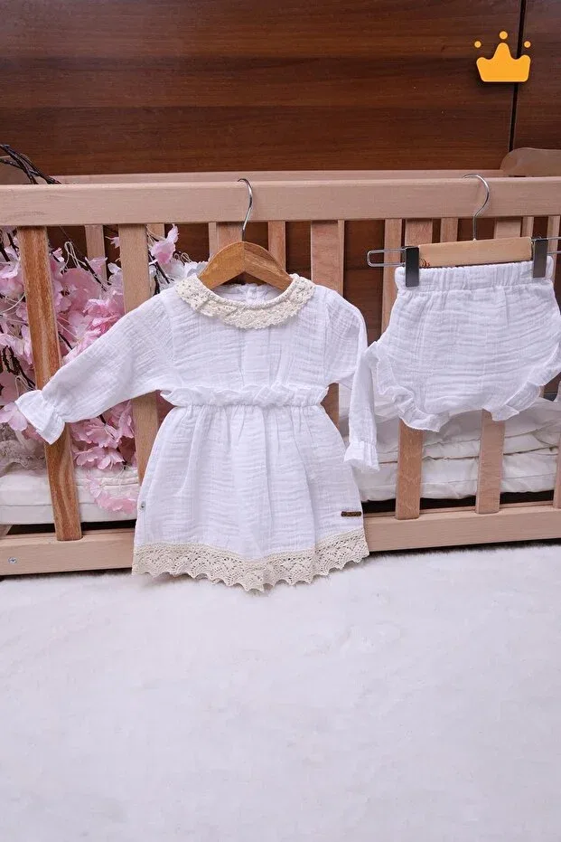 Детское платье из муслина с длинным рукавом Begisa, White