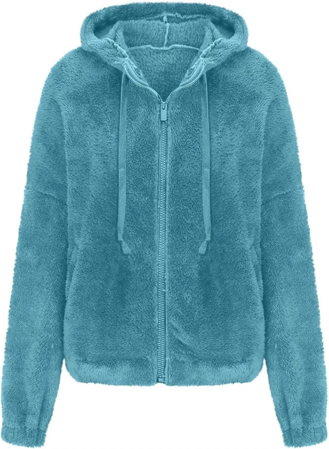 Женское утеплённое пальто с капюшоном и карманами, Sky Blue — фото 2