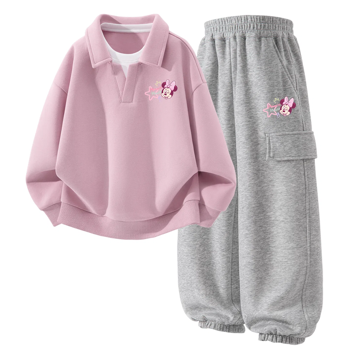 Детский комплект из футера с принтом Disney, Цвет Di Surprise Joy Lan Pink+Di Surprise K Light Heather Gray — фото 3