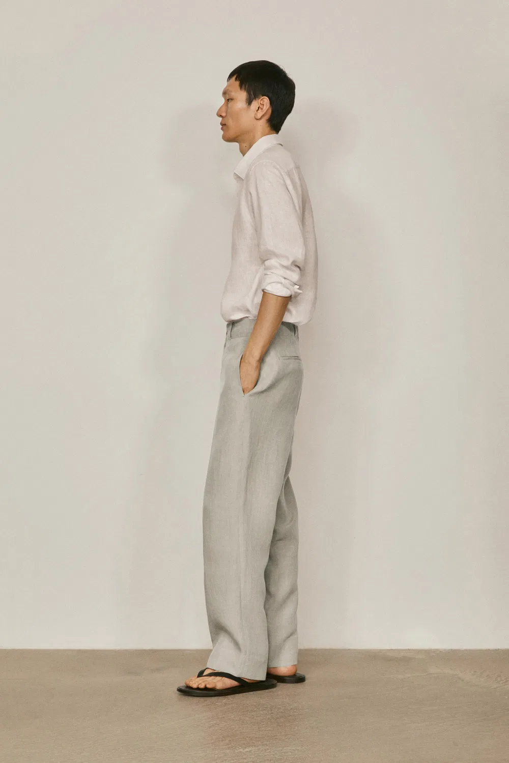 Брюки из 100% льна - лимитированная серия Massimo Dutti, хаки — фото 2