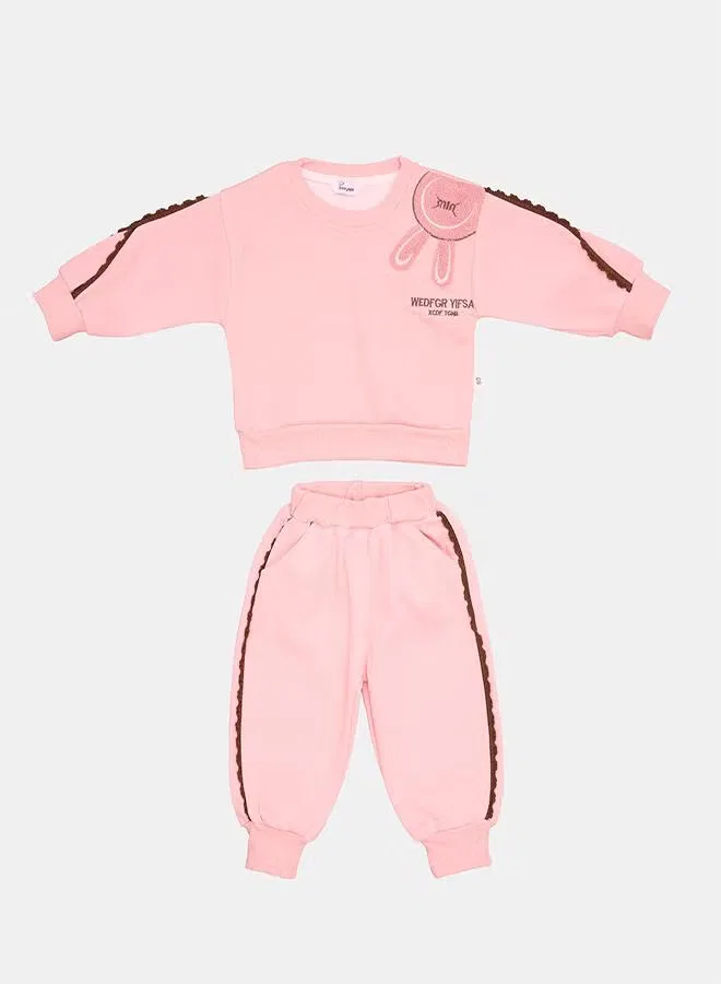 Спортивный костюм с воланами и принтом зайца Babyqlo, розовый — фото 3