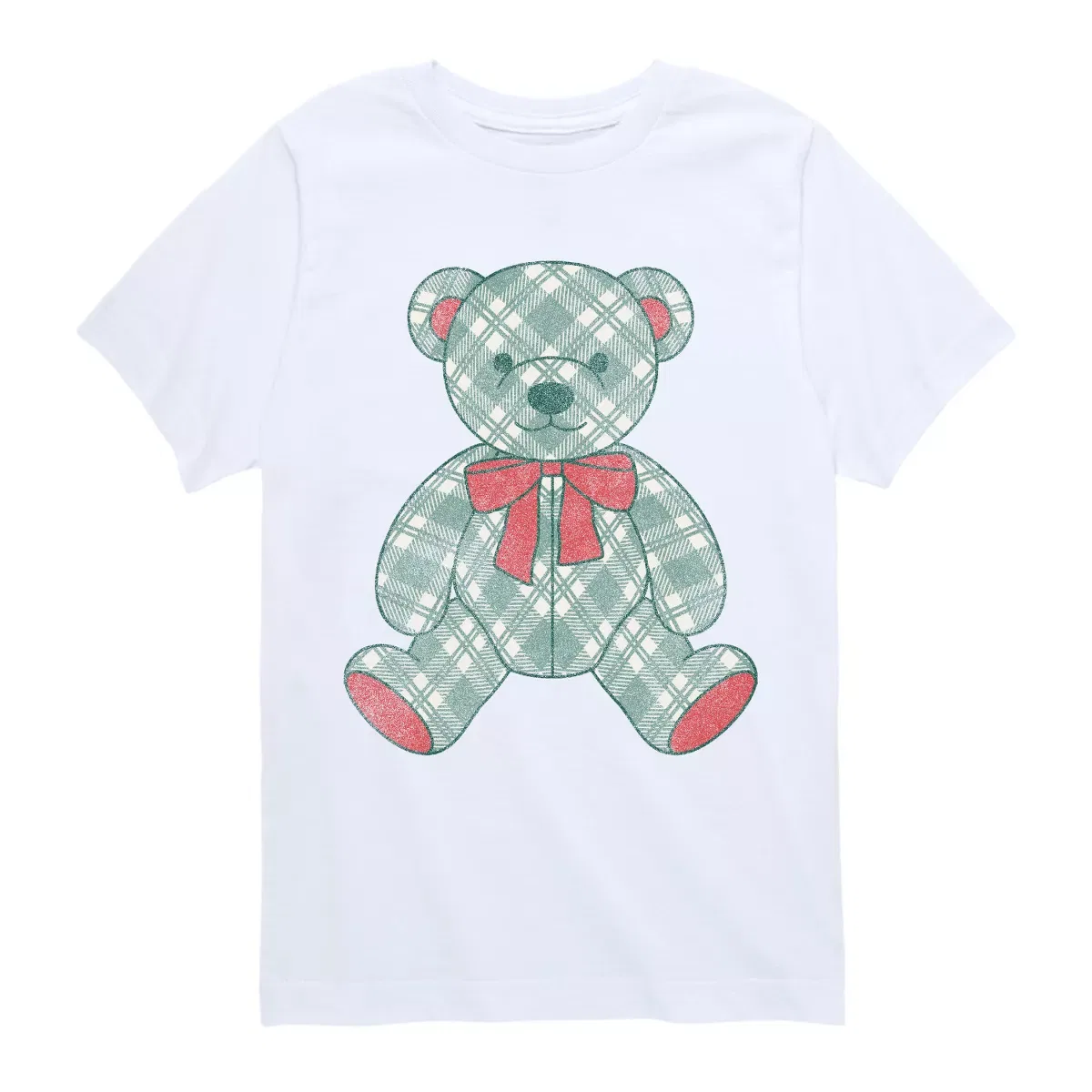 Детская футболка с коротким рукавом с принтом Plaid Christmas Bear Instant Message, White