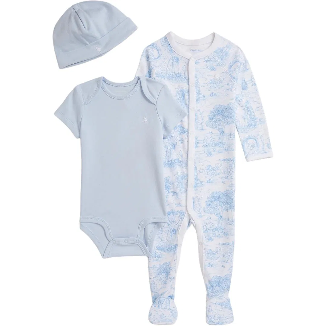 Детский комплект из трех предметов Blue Multicolor Jumpsuit Three Piece Set Polo Ralph Lauren