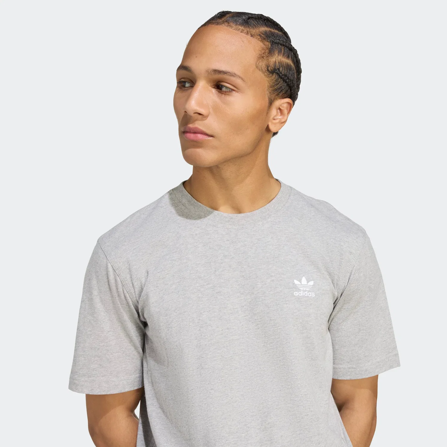 Мужская хлопковая футболка с логотипом Trefoil Adidas Originals, Medium Grey Heather/White — фото 4