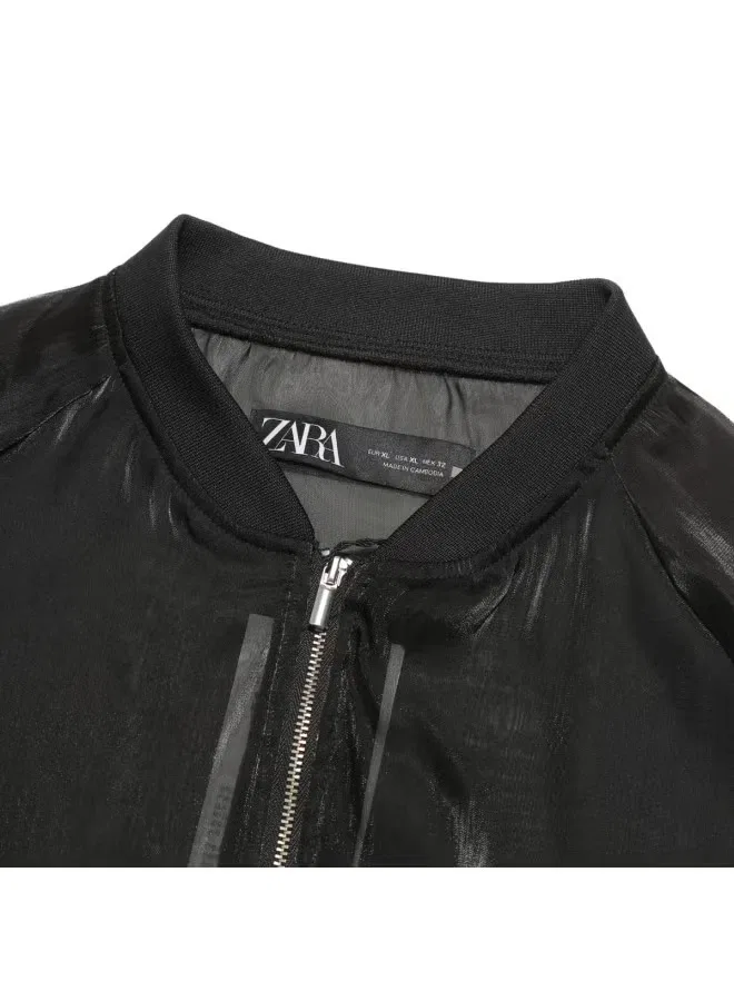 Куртка с длинным рукавом и воротником-стойкой Zara, черный — фото 4