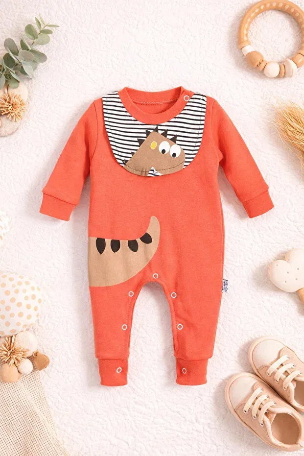 Детский комбинезон для мальчиков с принтом Baby Romper With Dinosaur Image And Bib Detail Bubito, Orange