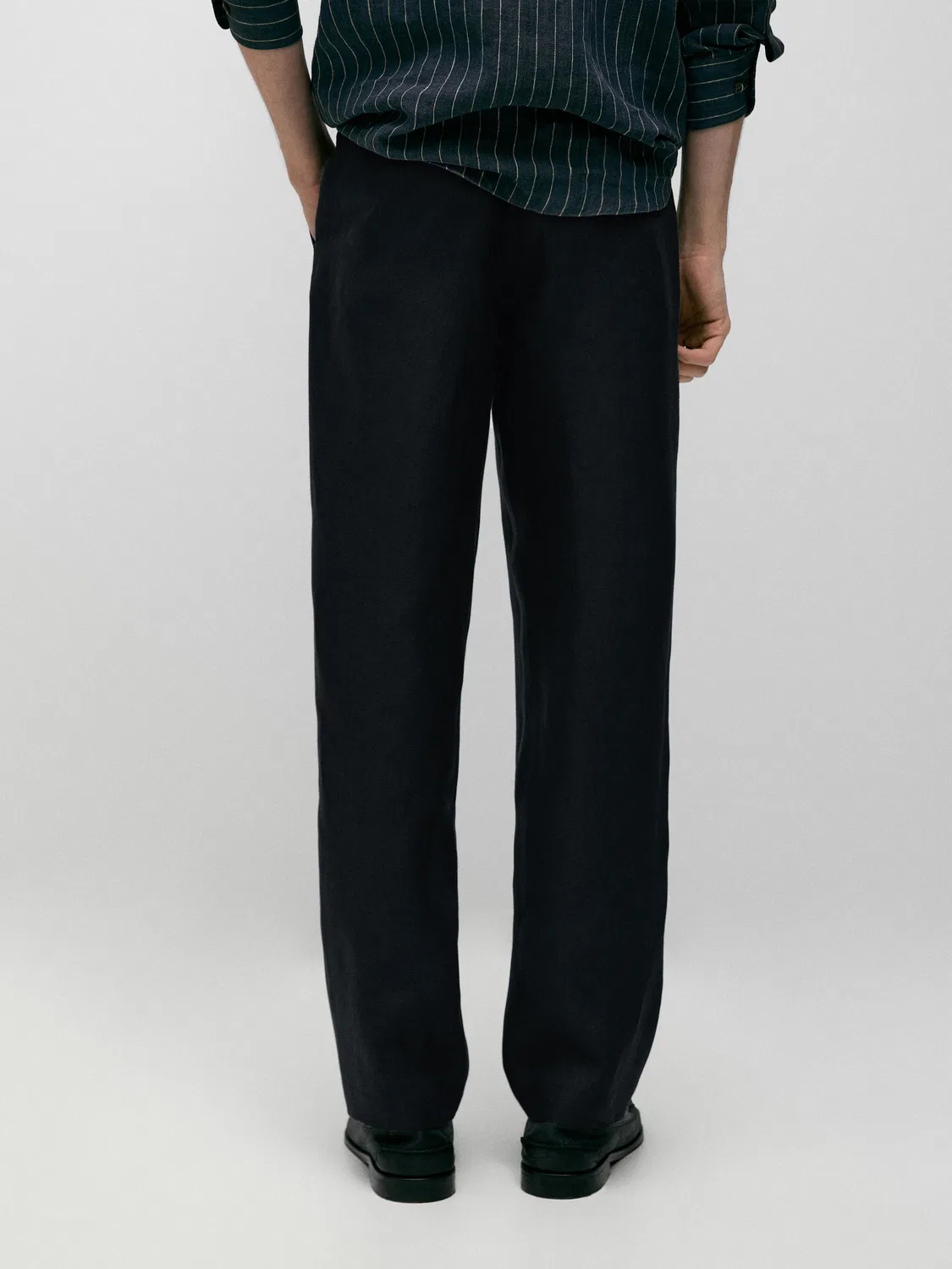 Льняные брюки зауженного кроя Massimo Dutti, темно-синий — фото 3