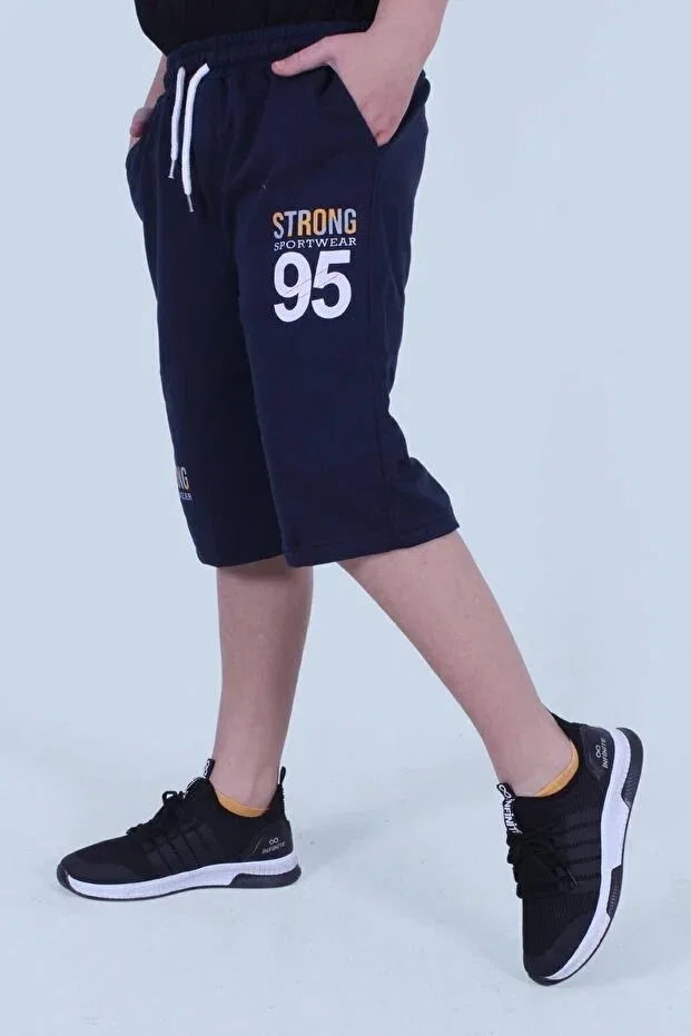 Детские шорты для мальчиков с принтом 95 strong print detailed double pocket Generic Brands, Navy Blue — фото 4