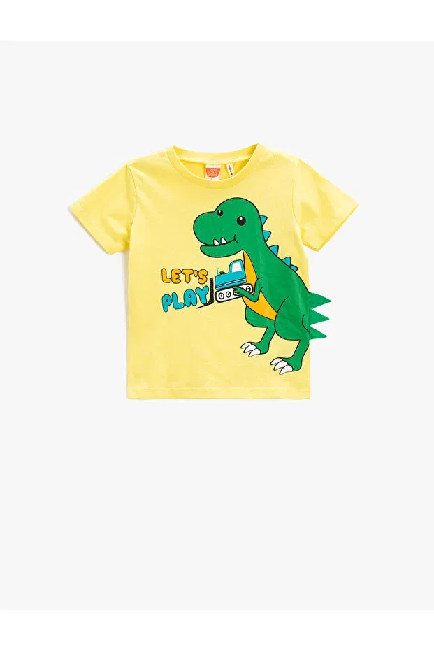 Детская футболка с принтом Dinosaur printed t-shirt long sleeve crew neck applique detailed Koton, Yellow