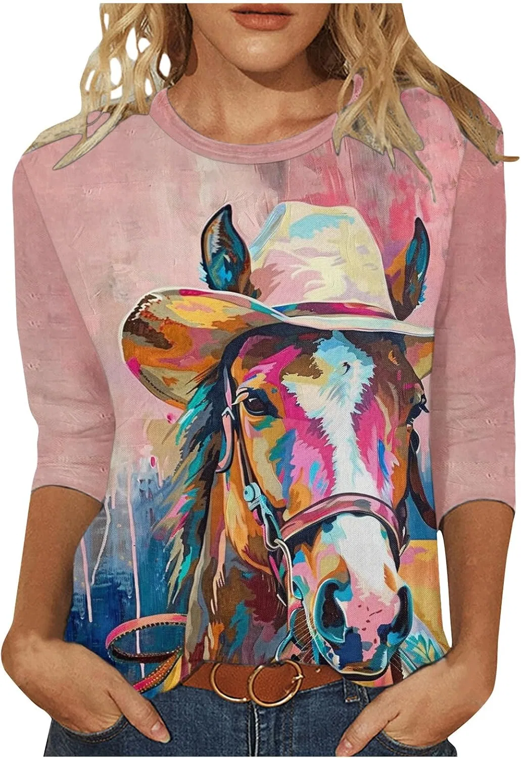 Женская футболка с принтом лошади Western Vintage, Pink