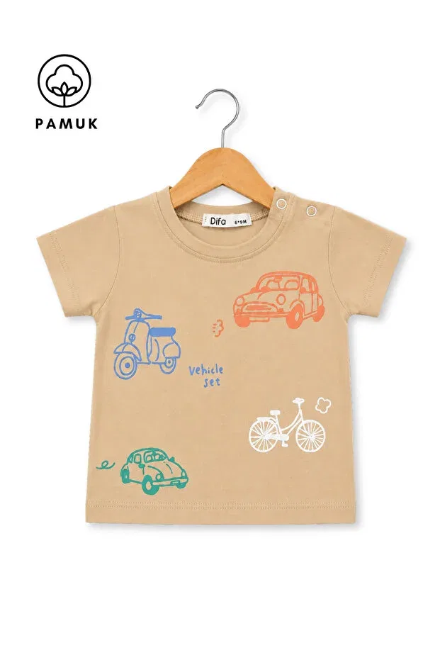 Детская футболка для мальчиков с принтом Colorful Car Difa Kids, Beige — фото 3