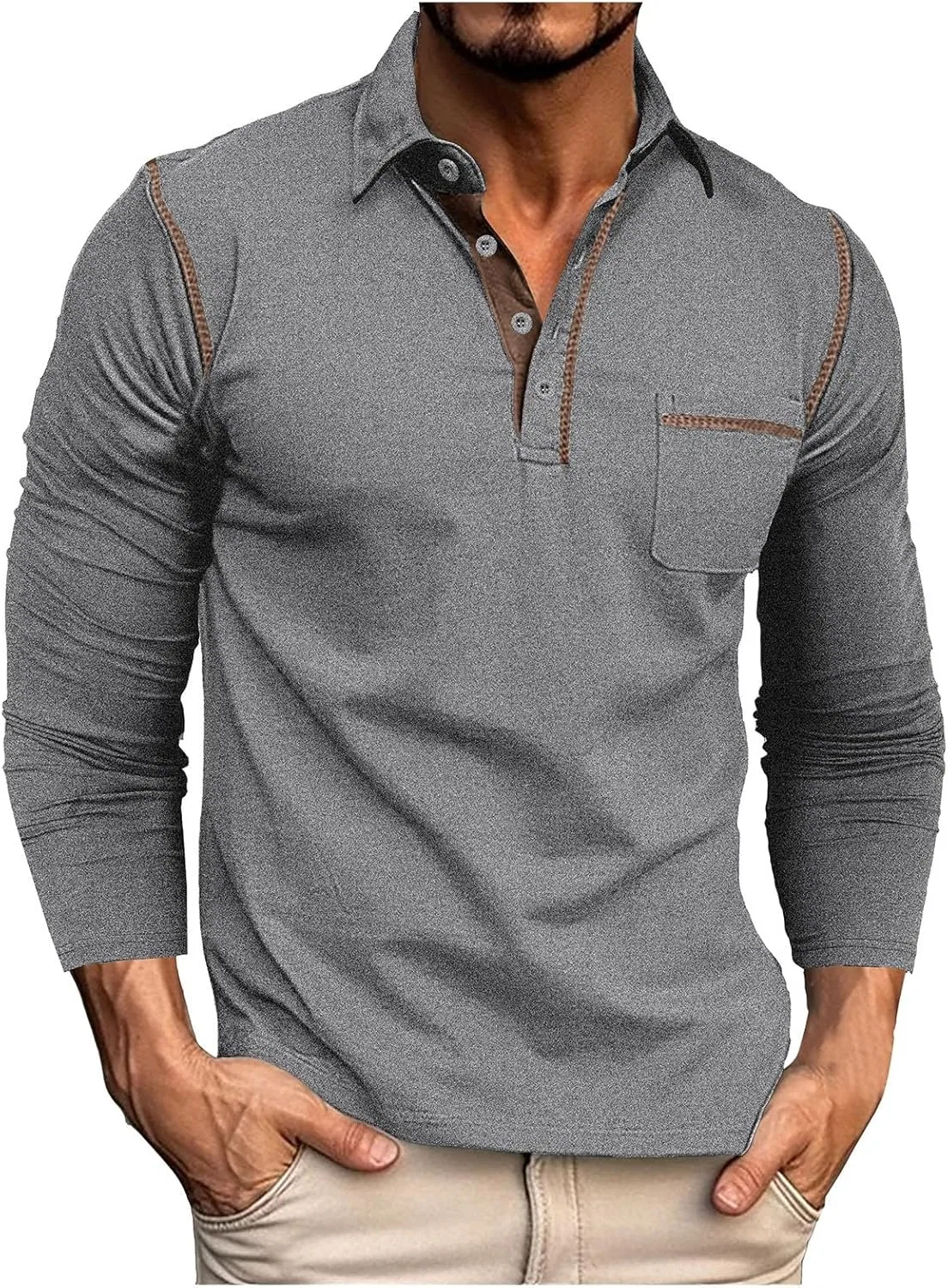 Мужская классическая длинная футболка поло с воротником Light Grey