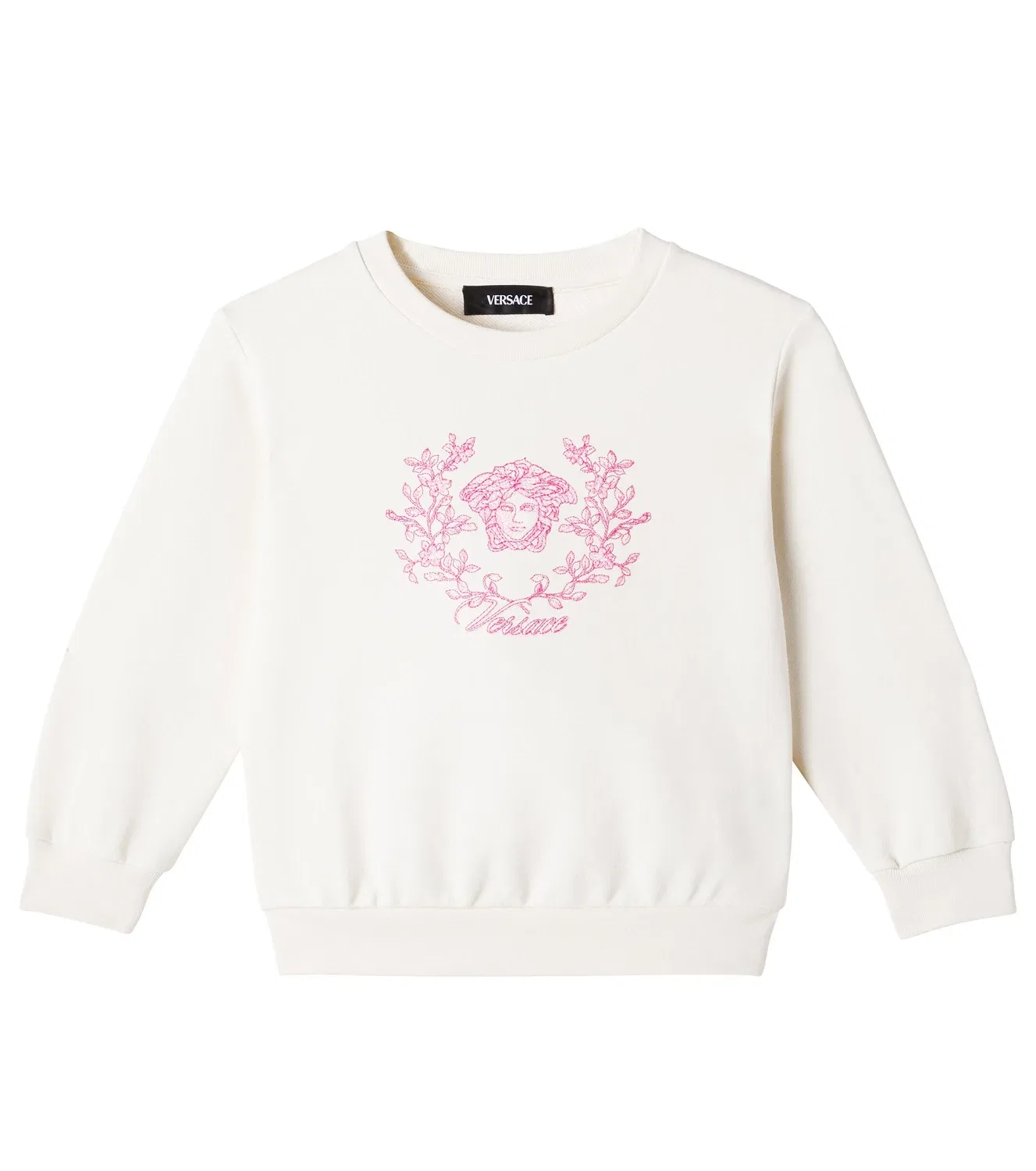 Свитер хлопковый с вышивкой Medusa Versace Kids, белый