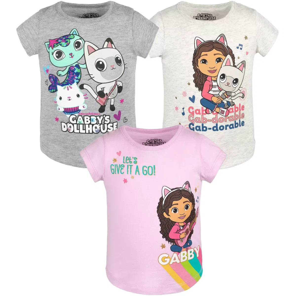 Детский комплект футболок с коротким рукавом Gabby's Dollhouse Pandy Paws 3 Pack, Multicolor