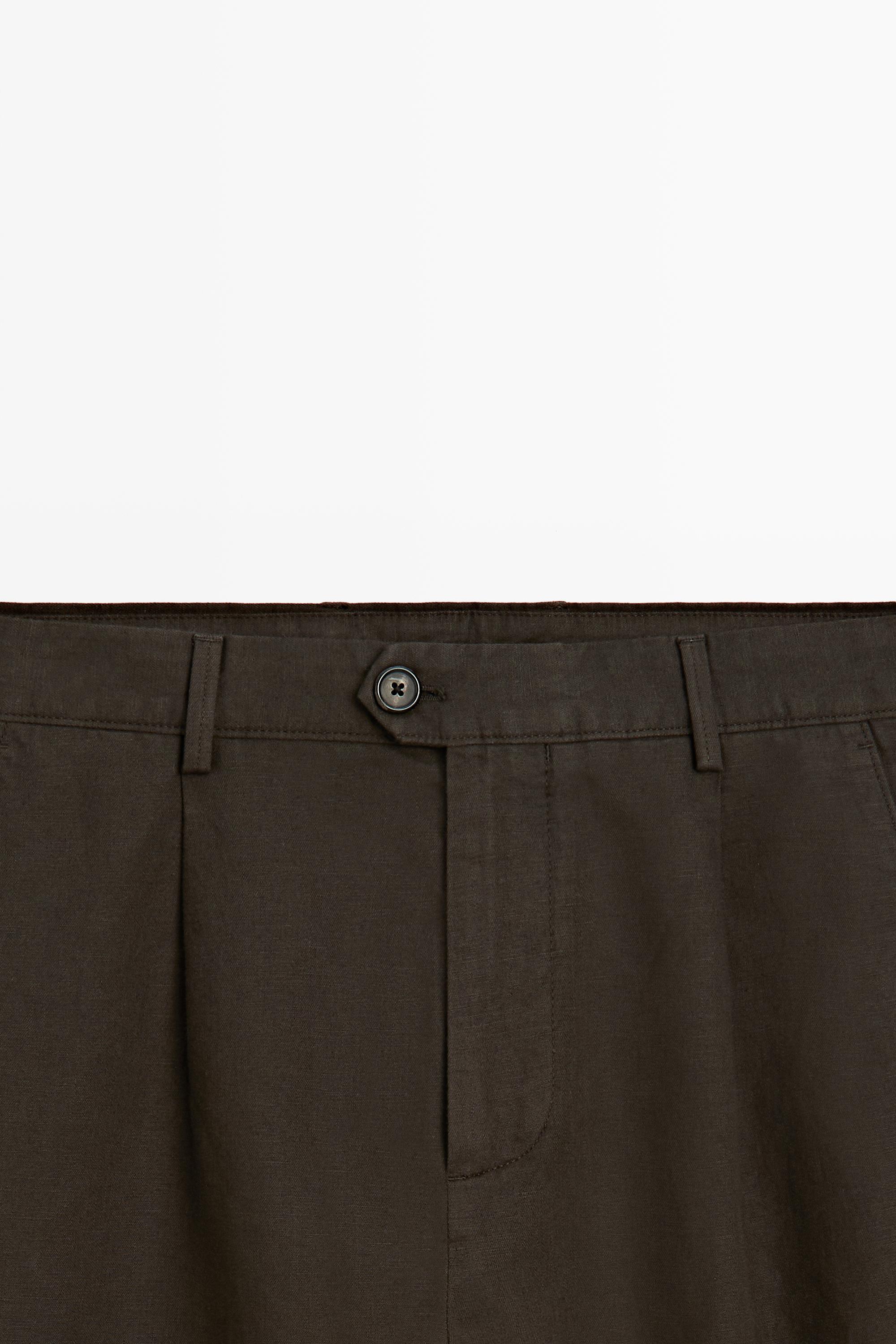 Брюки Massimo Dutti Straight-leg Linen And Cotton With Darts, коричневый — фото 4