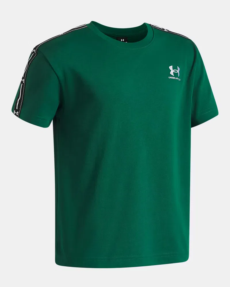 Футболка для мальчиков свободного кроя с лентой на рукавах UA Icon Taped UnderArmour, Campus Ivy/White — фото 3