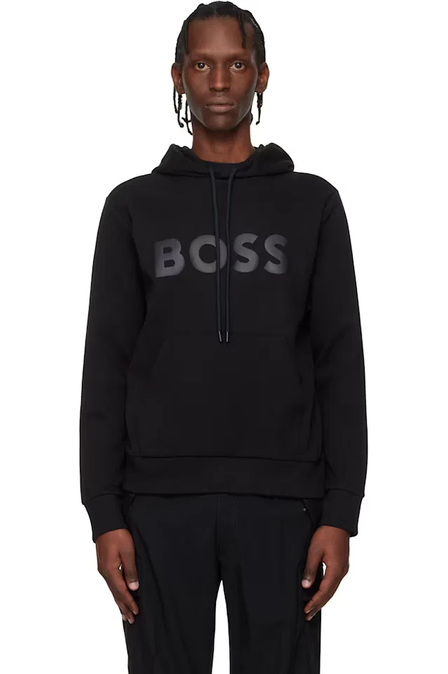 Черная толстовка с принтом логипа Boss