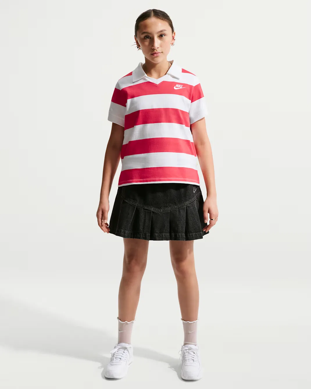Поло с коротким рукавом для девочек (подростков) Nike Sportswear, Fusion Red/White/Volt/White — фото 4