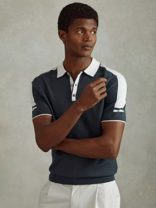 

Поло Reiss Brunswick Wool-Cotton Contrast, цвет steel/blue/off