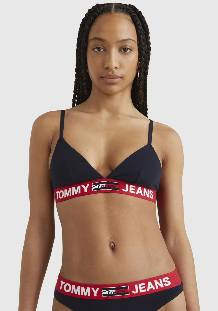 

Бюстгальтер с треугольными чашками Tommy Hilfiger Underwear "TRIANGLE BRALETTE UNLINED" с надписью логотипа Tommy Hilfiger на эластичной ленте, цвет Desert Sky