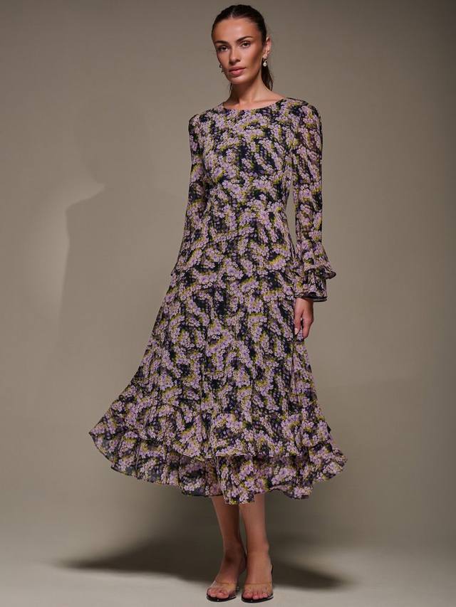 

Платье с длинными рукавами и рюшами из шифона Jolie Moi, Purple Multi