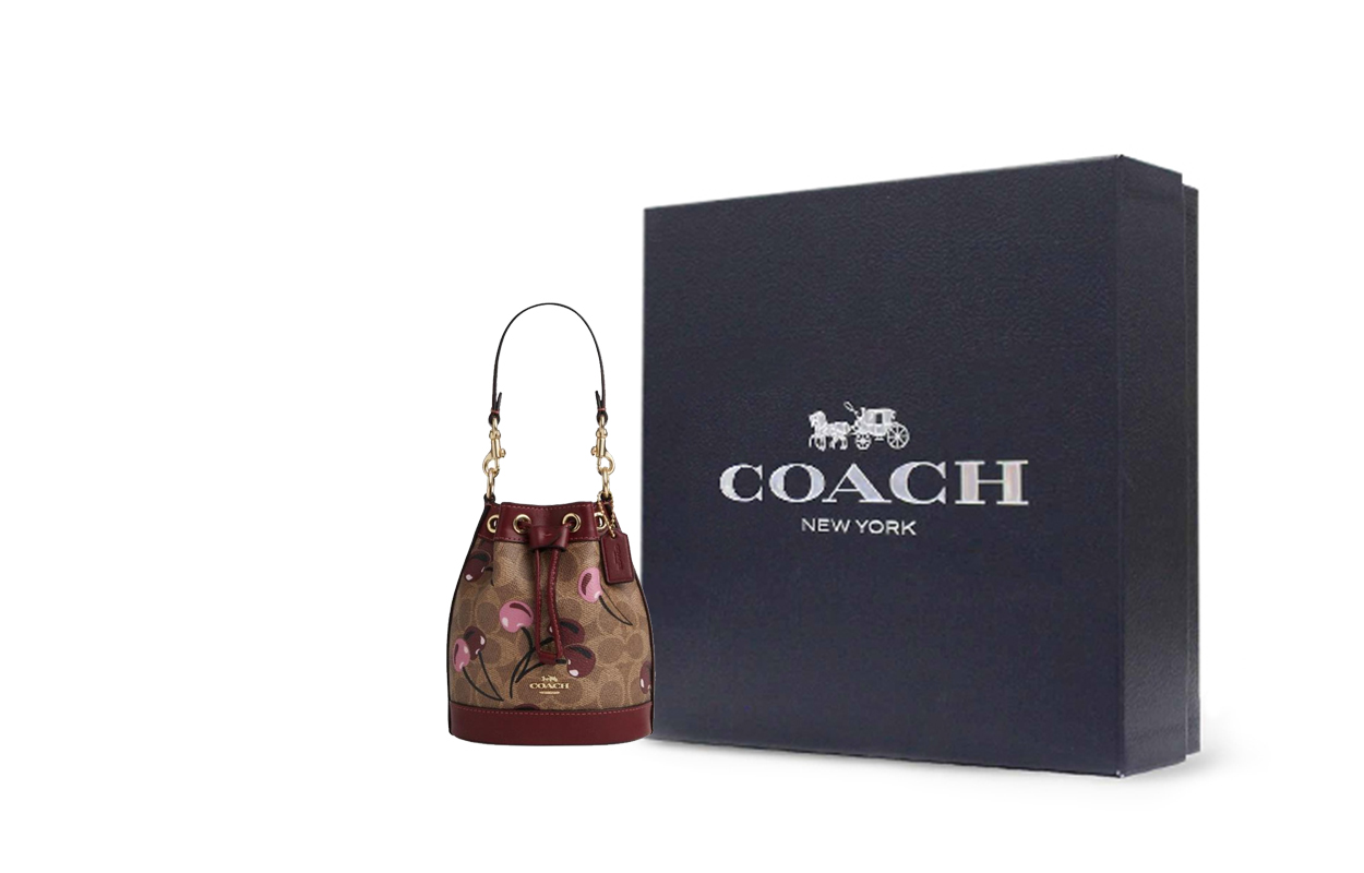 

COACH Искусственная кожа ведёрко сумка через плечо мини женская коричневая жёлтая разноцветная