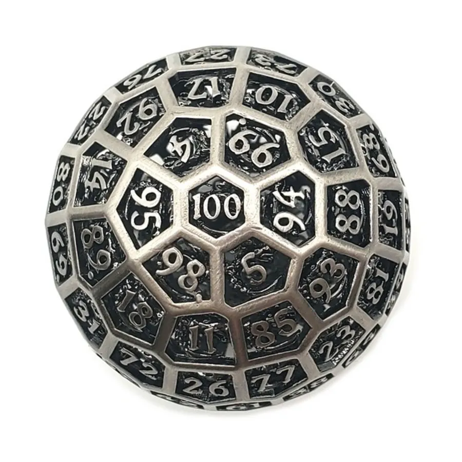 

d100 50мм - Голова Дракона, Древнее Серебро, Hollow Dice