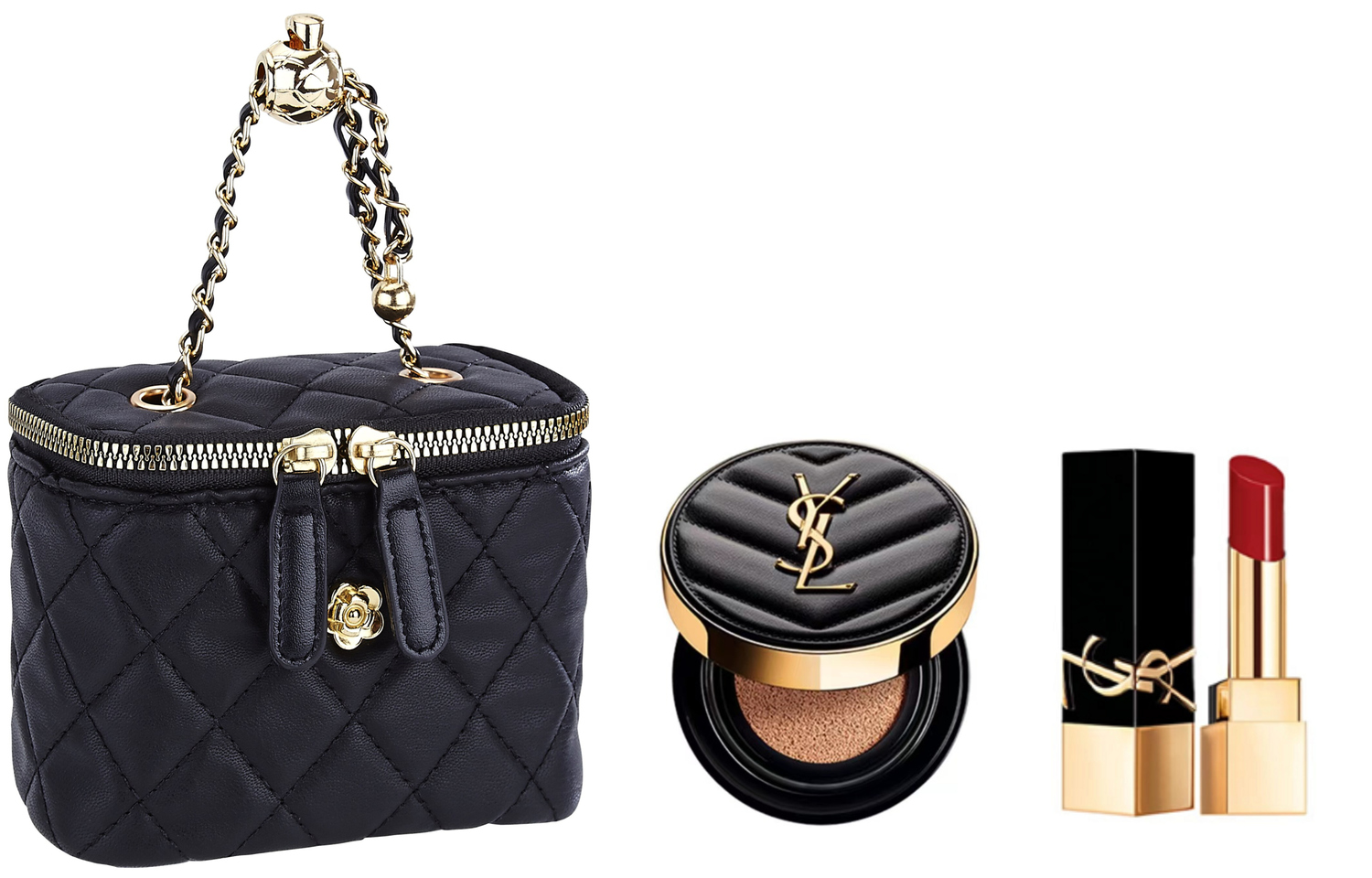 Набор SAINT LAURENT: кушон Yves Saint Laurent B20, 5 г + тюбик Black Gold Square Tube NM, 1,3 г + мини-сумка через плечо — фото 2
