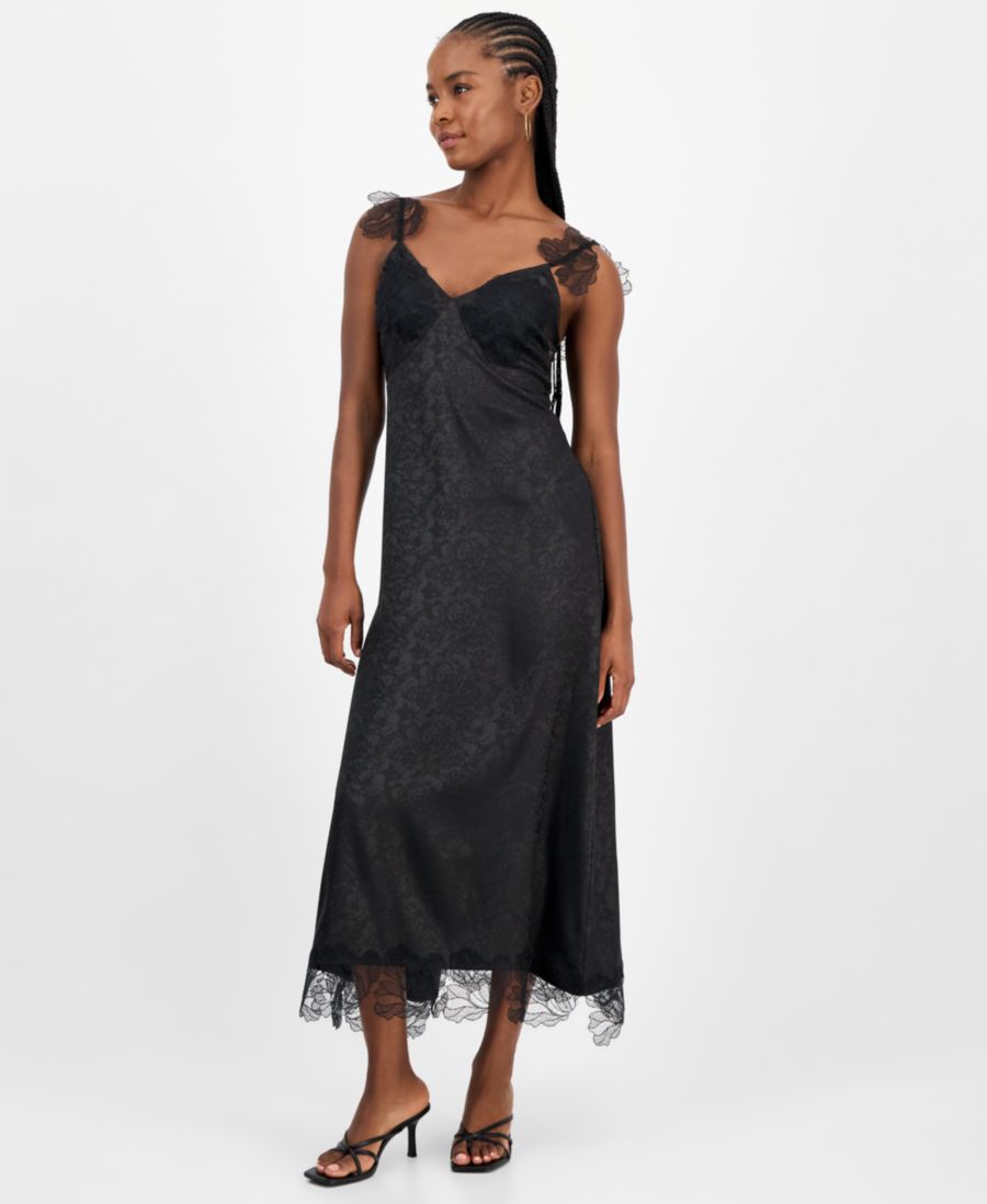 

Женское жаккардовое платье-комбинация с кружевной отделкой And Now This, Black