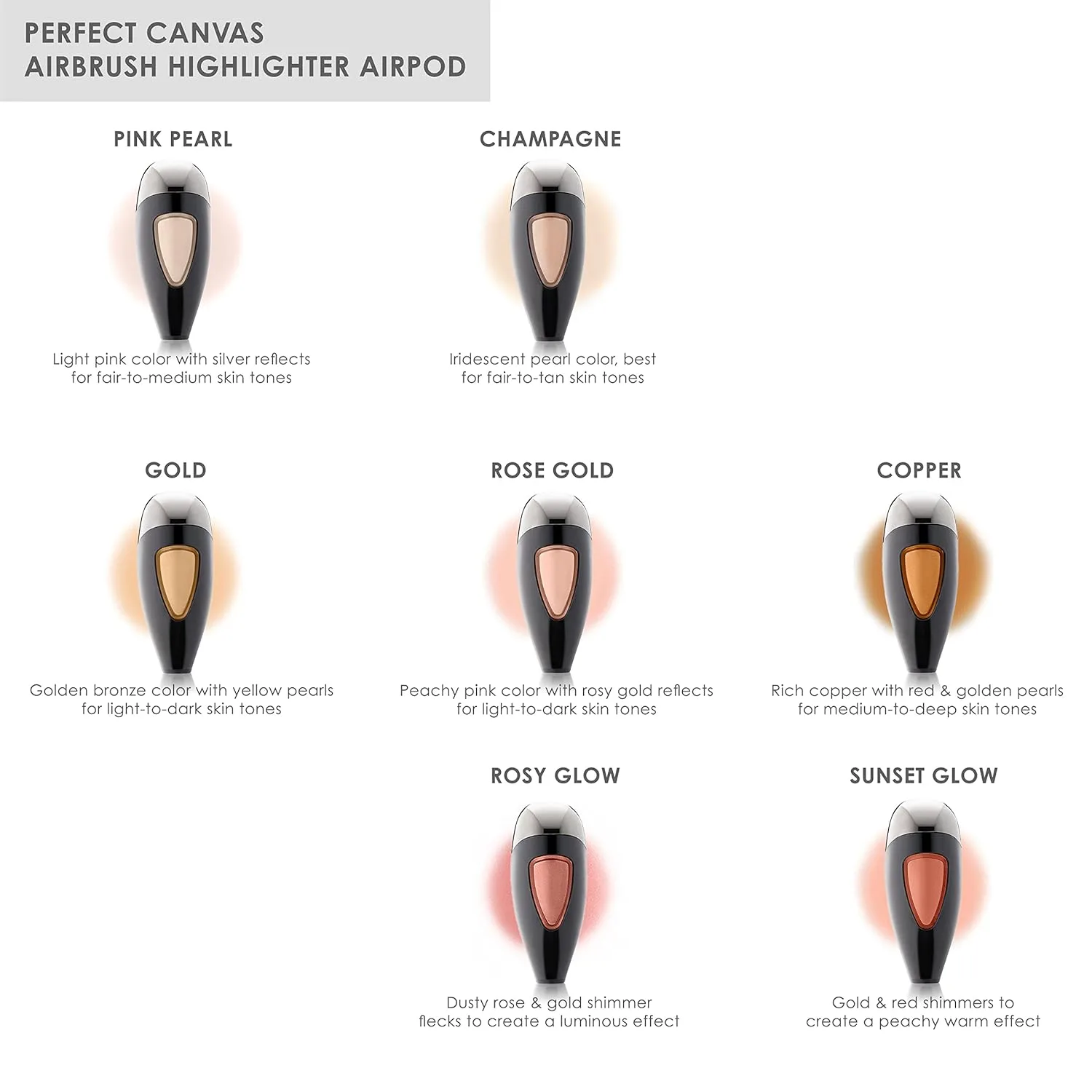 Хайлайтер TEMPTU Perfect Canvas Airbrush Airpod: стойкий, наслаиваемый, светоотражающее сияние и мерцание, естественное свечение, невесомый иллюминатор, формула с возможностью наслаивания., Sunset Glow — фото 3