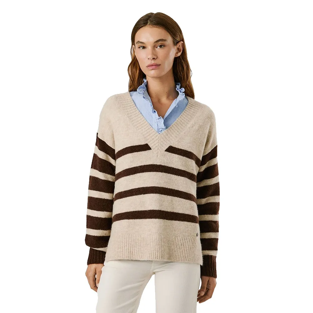 

Свитер Pepe Jeans Cecil Stripe v neck, бежевый