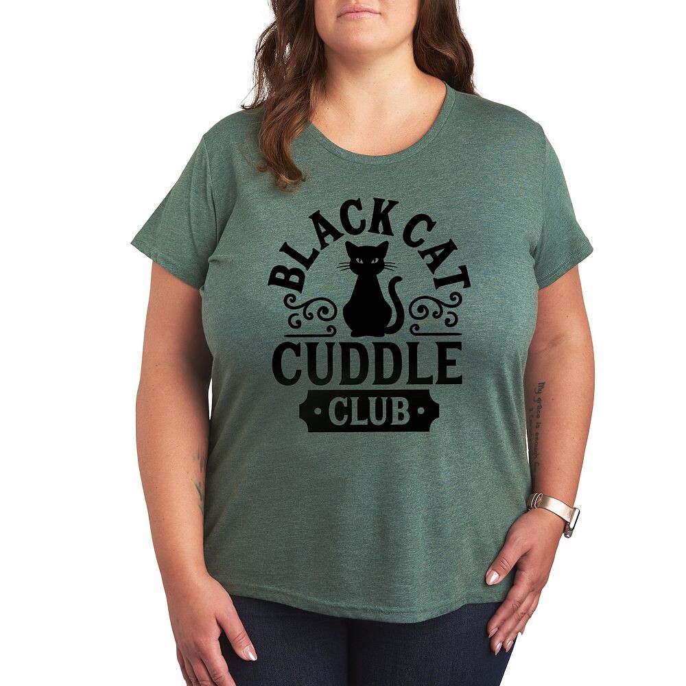

Плюс размер Черная футболка с рисунком Cat Cuddle Club Licensed Character, цвет Heather Green