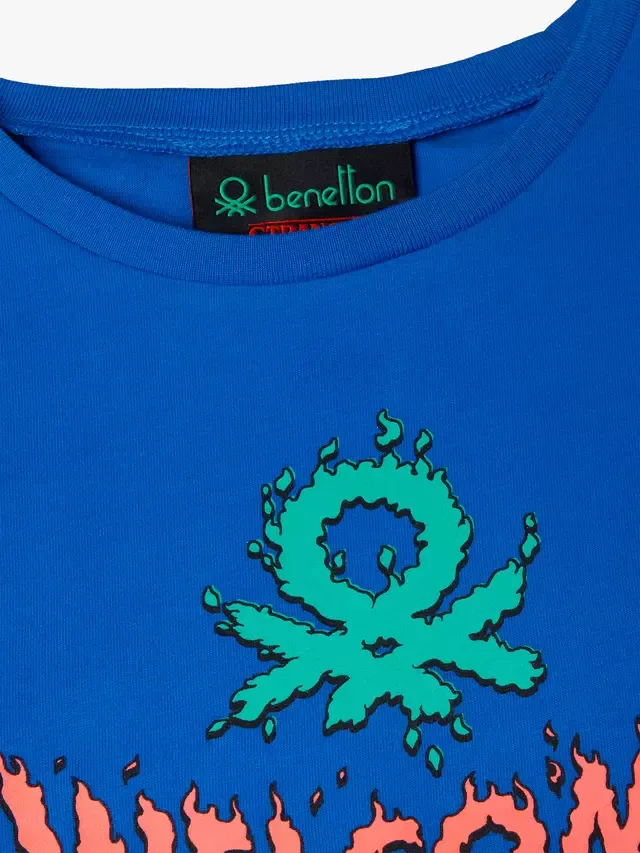 Футболка с длинными рукавами X Stranger Things Welcome To Hawkins, кобальтово-разноцветная Benetton — фото 3