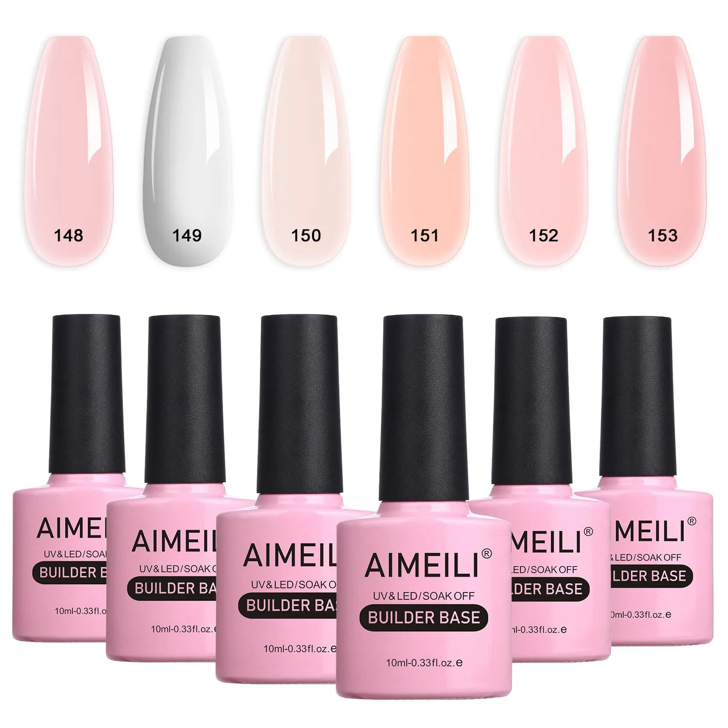Набор гелей для наращивания ногтей AIMEILI Builder Gel 8-в-1 Aimeili, Nude, White, Light Pink