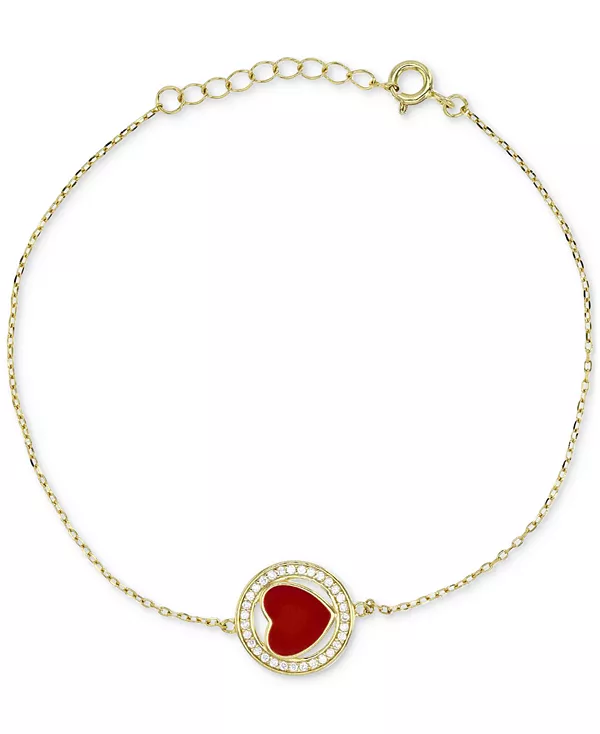 

Браслет-Цепочка с эмалированным сердцем и кубическим цирконием из стерлингового серебра с 14-каратным золотом Macy'S, red