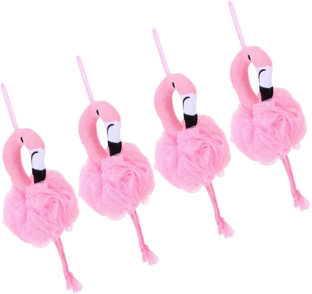 Детская мочалка для душа Flamingo, набор 4 шт, розовый, LRXIYODE