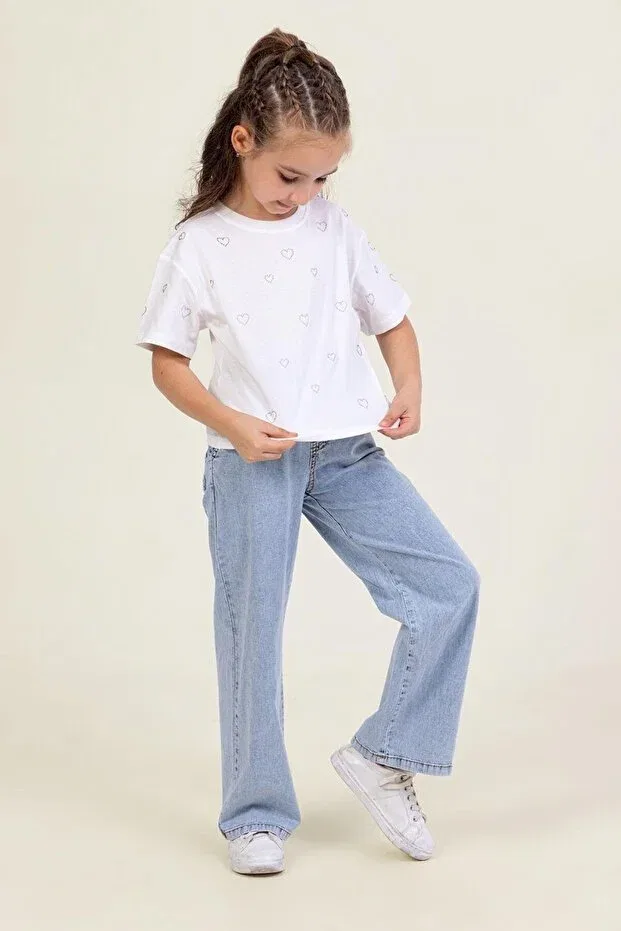 Детское платье-футболка для девочек с принтом Heart girl t-shirt Dmb Kids, Ecru — фото 3