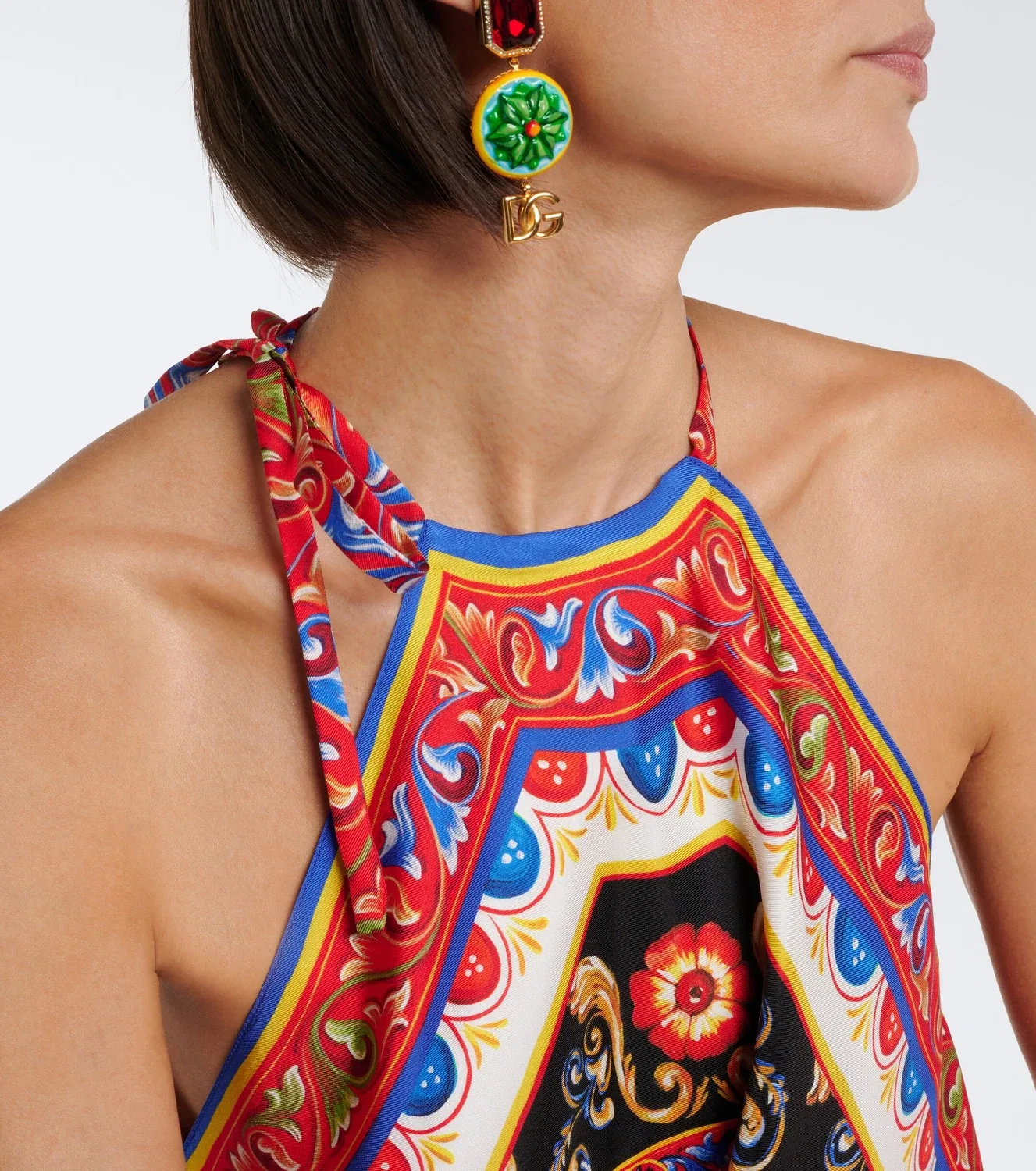 Шелковый твиловый топ-халтер Carretto Dolce & Gabbana, мультиколор — фото 3
