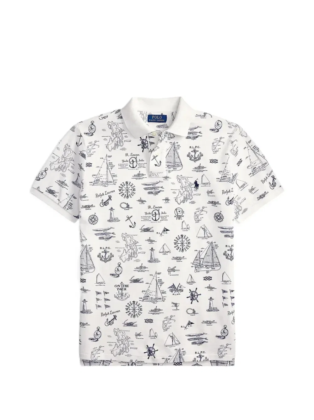 Поло, облегающее, из сетчатой ткани с морской тематикой Polo Ralph Lauren, белый