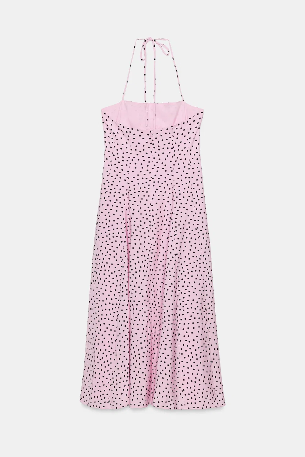 Платье миди с воротником-халтером в горошек ZARA, Pink — фото 3