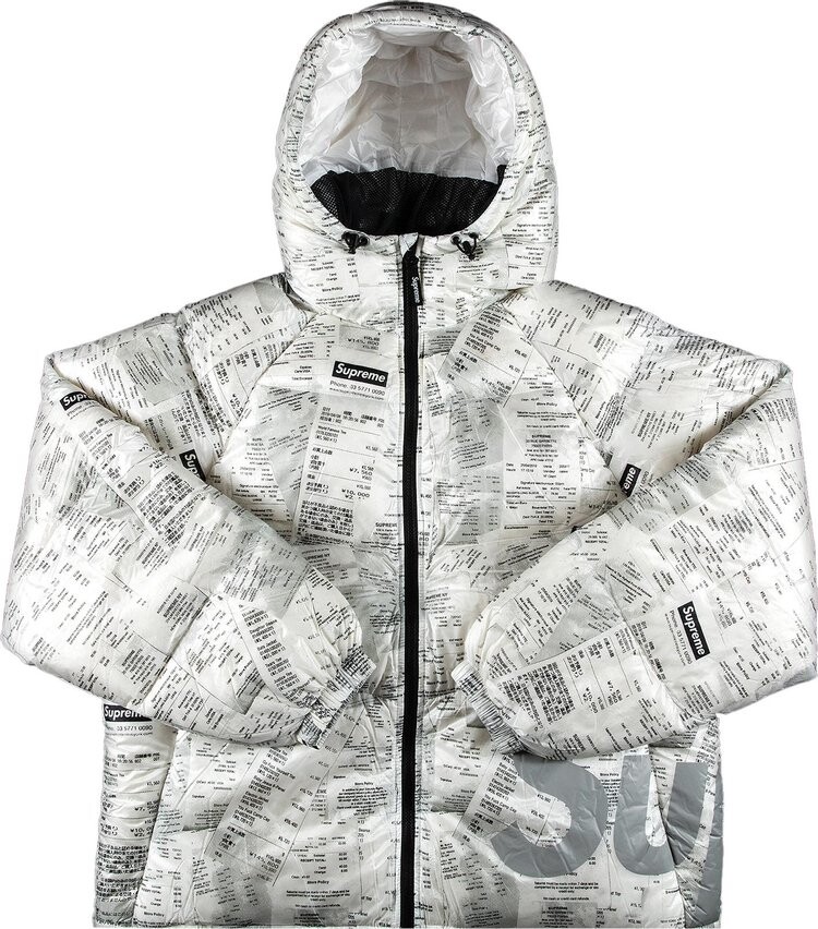 

Куртка Supreme Hooded Down Jacket 'Receipts', белый
