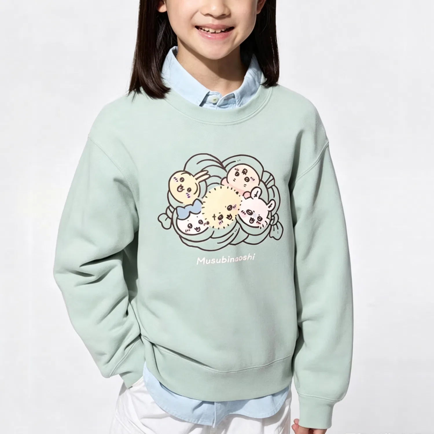 Детский свитшот с круглым вырезом Chiikawa UNIQLO, Цвет 51 Verdant Green — фото 3