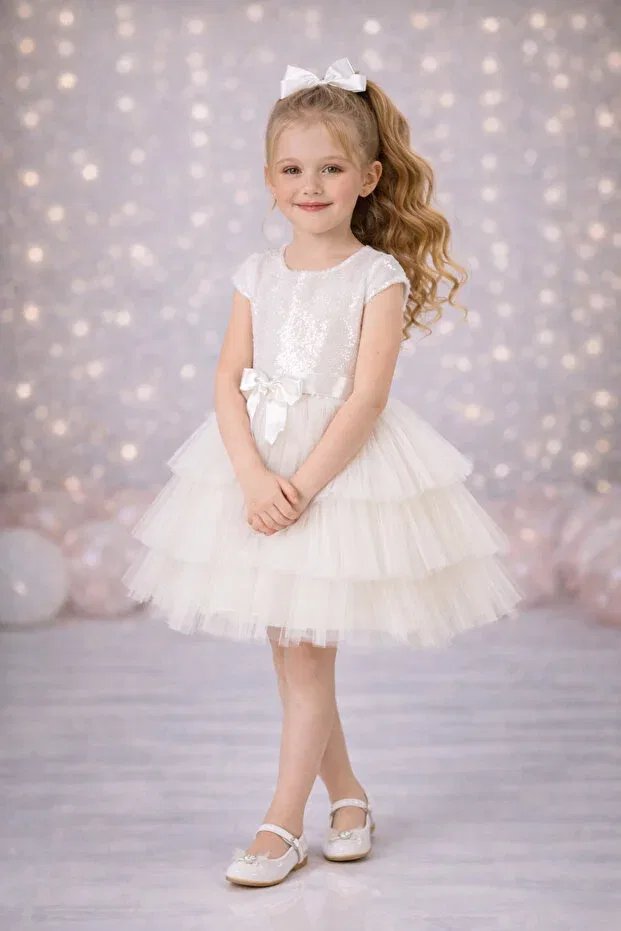 Детское платье для девочек с длинным рукавом Party Rumi Kids, White