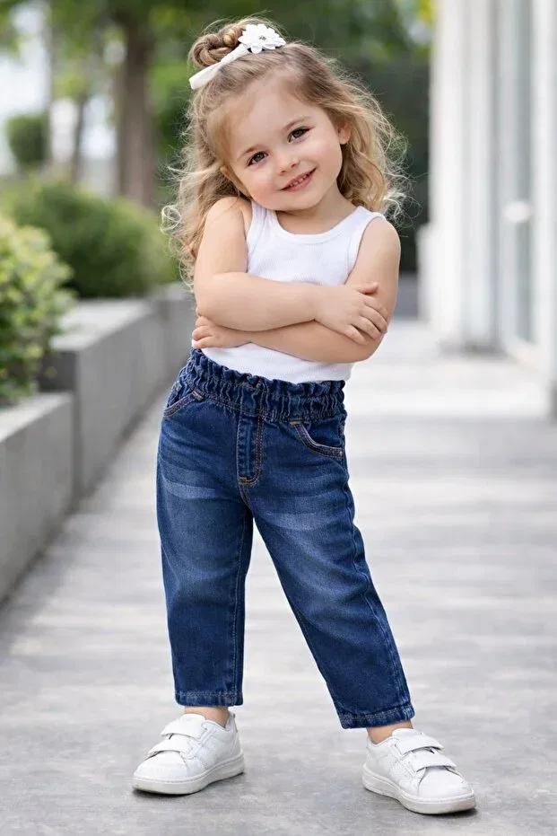 Детские джинсы для девочек с эластичным поясом Chicsy Baby, Navy Blue — фото 2