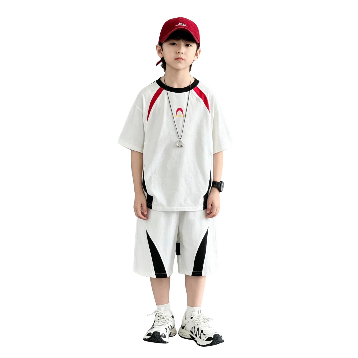 Детский комплект из футболки и шорт с коротким рукавом, Lanza, White