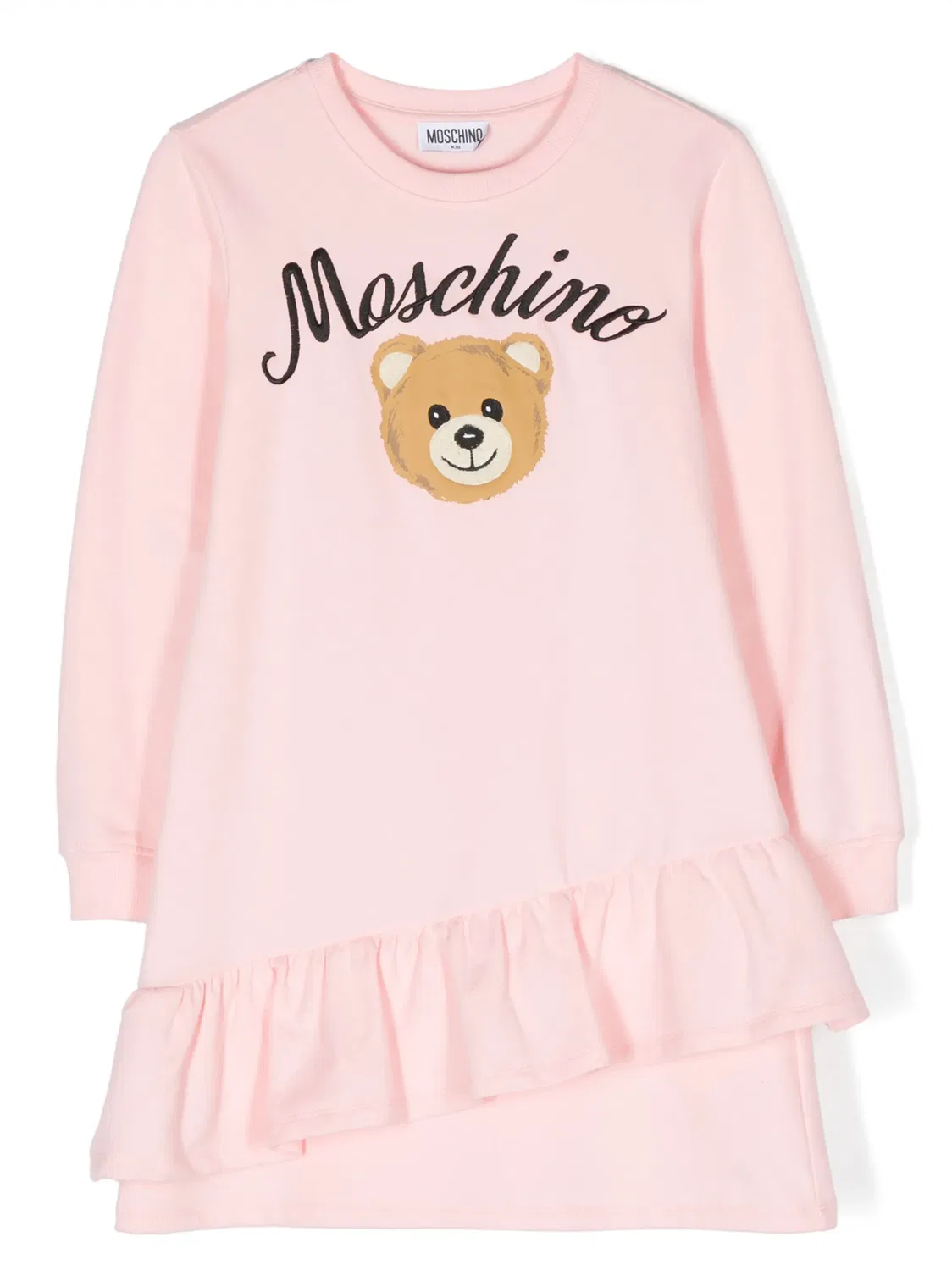 Платье с рюшами и вышивкой логотипа Moschino, розовый