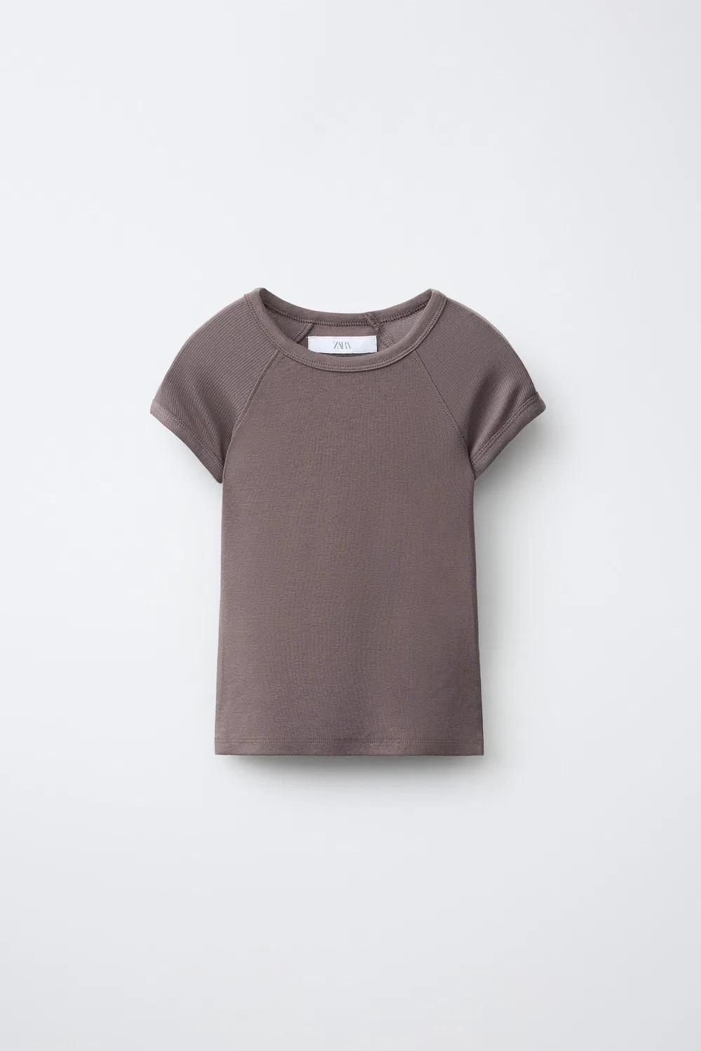 Однотонная футболка из хлопка и модала ZARA, Brown/Taupe