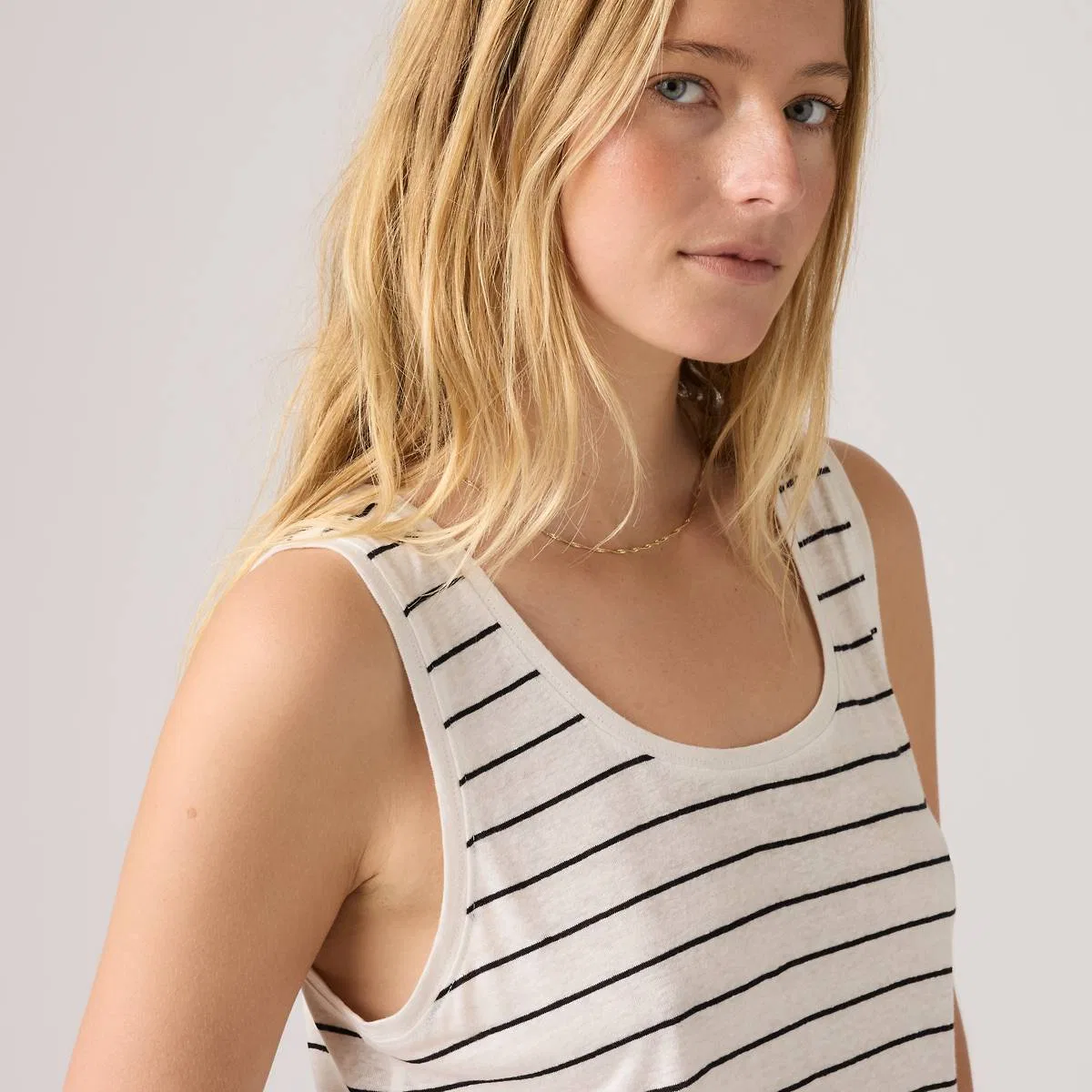 Льняная майка с вырезом «Лори» Levi's, Donna Stripe Egret - White — фото 2