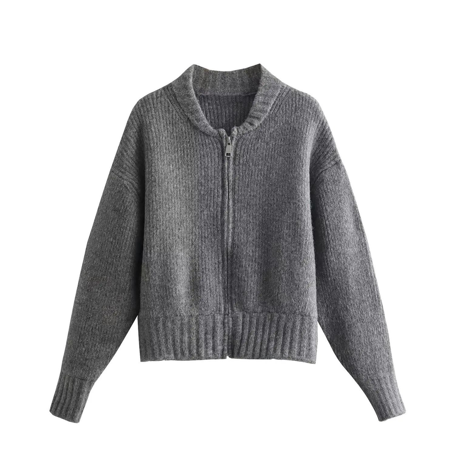 Женская куртка из трикотажа с молнией, Grigio