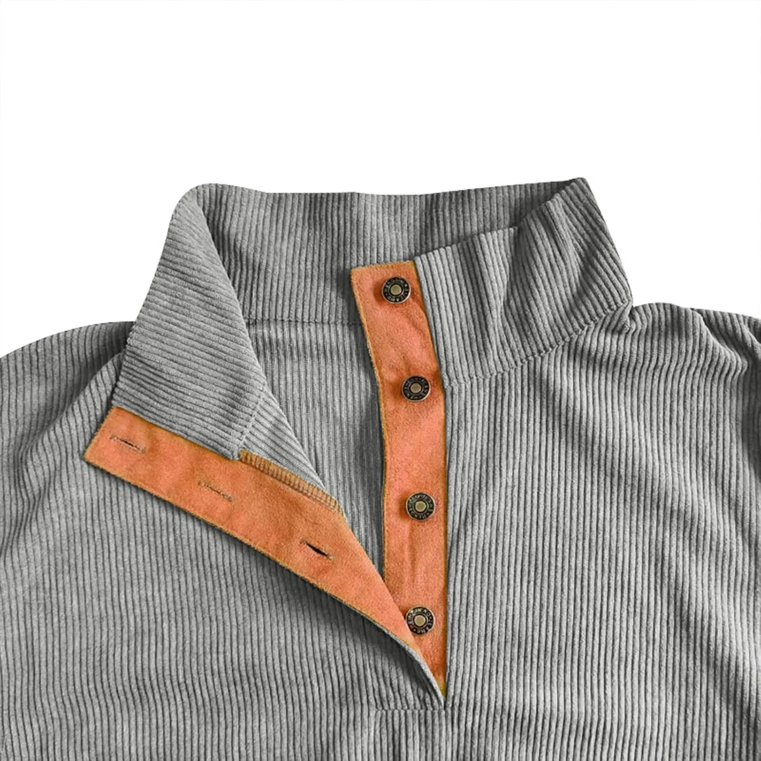 Мужской свитшот из вельвета с воротником-стойкой Long Sleeve, серый — фото 2